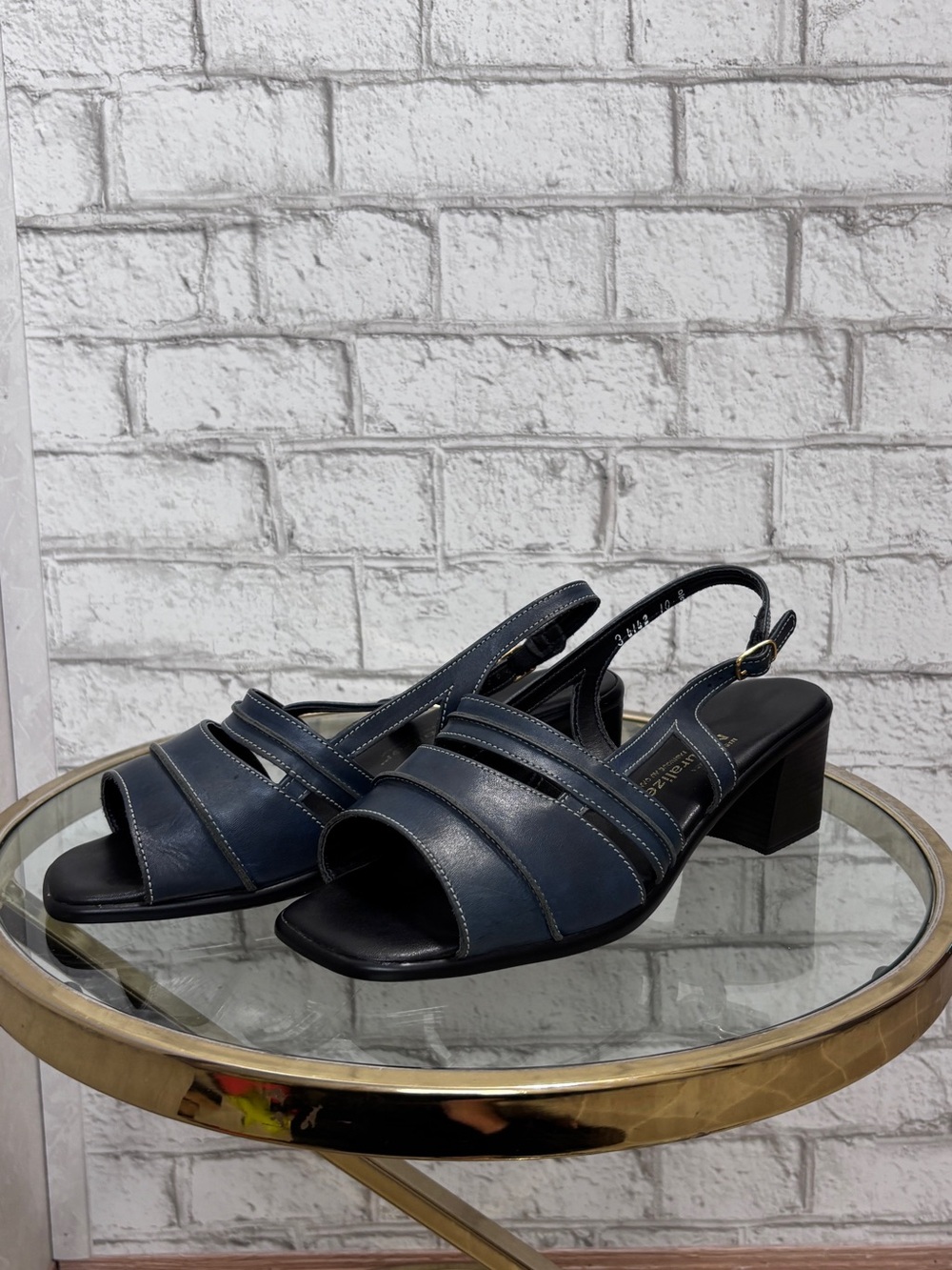Naturalizer Navy Open-Toe Slingback Low Block Heel Sandals